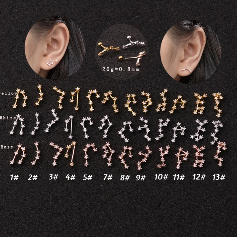 Twelve Constellations CZ Horoscope Daith Earring