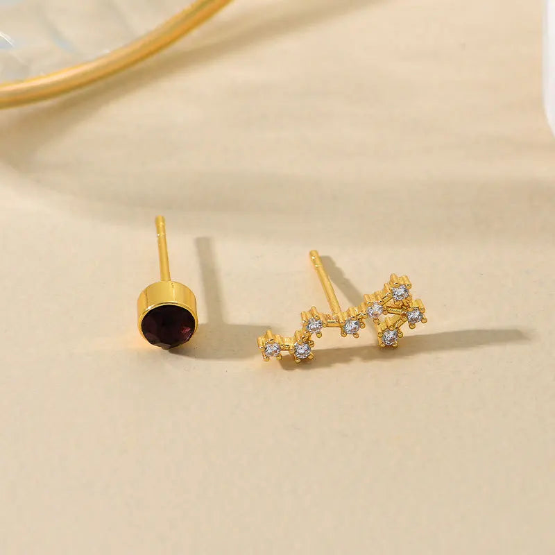 925 Silver Needle Zodiac Constellation Birthstone Stud Earrings