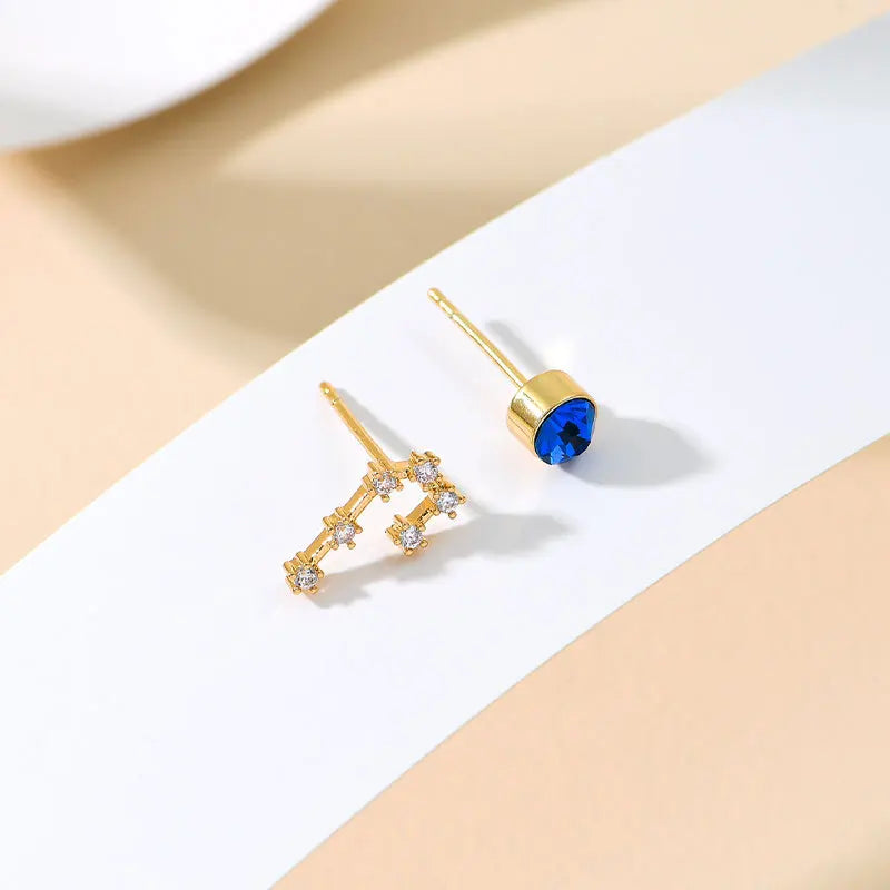 925 Silver Needle Zodiac Constellation Birthstone Stud Earrings